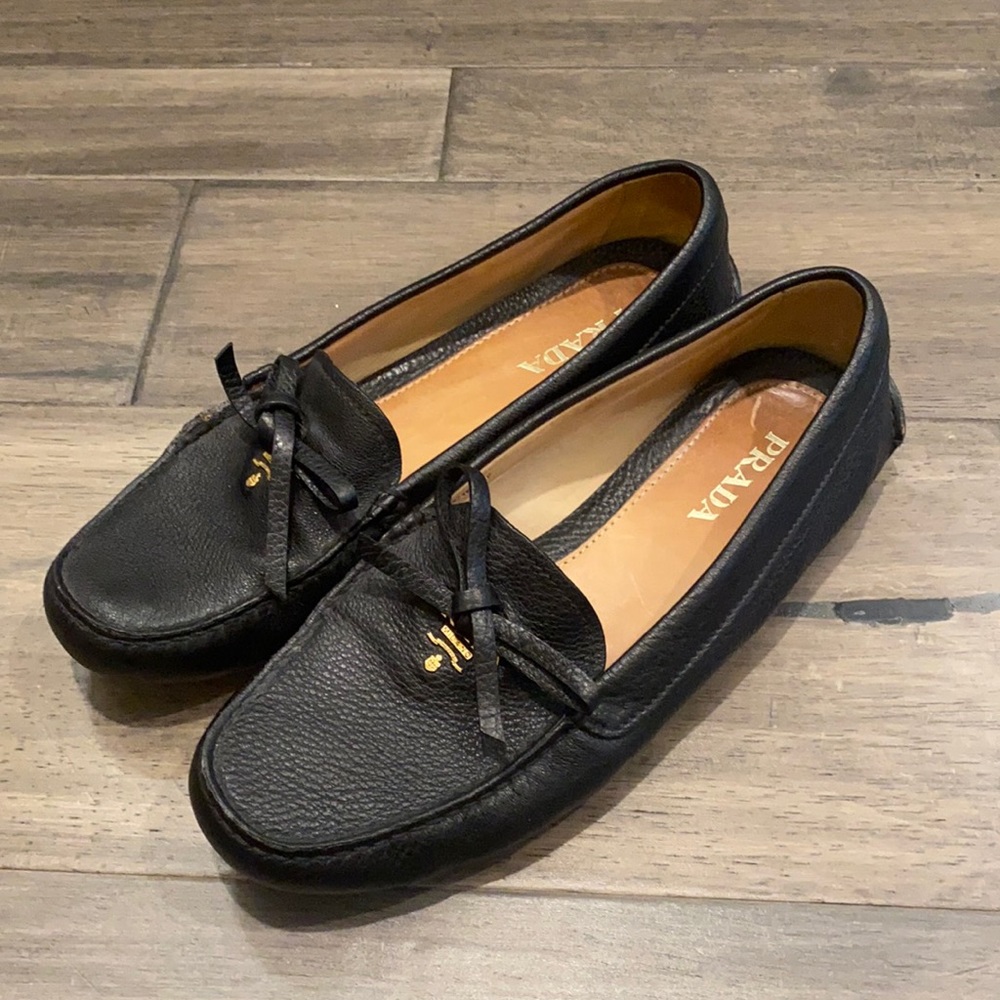 Prada Black Leather Driver Loafers Sz 39 9 Flats